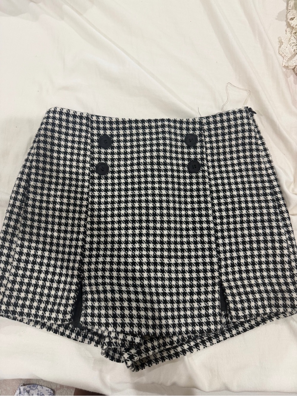 Black & White Houndstooth High-Waist Skirt with built in shorts